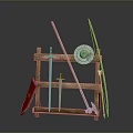 Medieval Style Wooden Weapon Display Rack with Shield Sword Axe and Spears