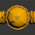 Yellow Rusted Fire Hydrant With Chain Details And Bottom Reflection On Dark Surface