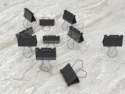 Multiple Black Binder Clips on Light Marble Background for Daily Use 3d model