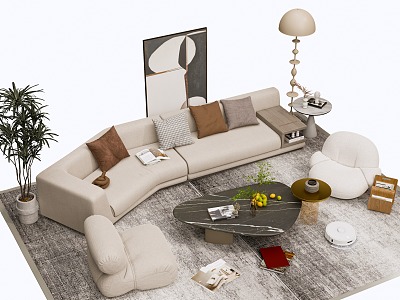 Modern Sofa Coffee Table Combination Lazy Sofa Multiplayer Sofa Floor Lamp model