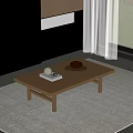 Minimalist Modern Wooden Coffee Table With White Sphere Book And Dark Tray On Gray Rug