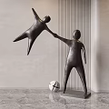 Modern Abstract Human Figure Sculptures Metal Carving With Reaching Hand Stretching Pose And White Sphere