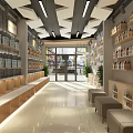 Shopping Mall Store Interior With Shelves Product Displays Green Plant Wall Wooden Elements And Lighting