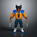 Wolverine Inspired 3D Character Model With Yellow Jacket Blue Shoulders Black Hair And Claws