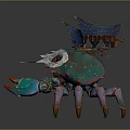 Game Movie Character Crab Shaped With Small House On Back Colorful Shell And Sharp Claws