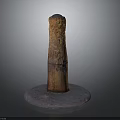 Rustic Wooden Column With Textured Surface And Round Metal Base Plate