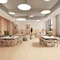 Kindergarten Interior With Cloud Ceiling Decorations Round Windows And Children Activity Space 3d model