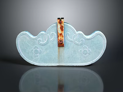 Light Blue Sculpture With Carved Cloud Patterns And Flower Designs Featuring Rusty Metal Central Part 3d model