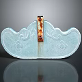 Light Blue Sculpture With Carved Cloud Patterns And Flower Designs Featuring Rusty Metal Central Part