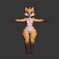 Anthropomorphic Fox 3D Model With Orange Fur Blue Eyes Standing Pose Arms Outstretched