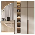 Modern Wooden Dressing Table With Round Mirror Drawers And Storage Shelves
