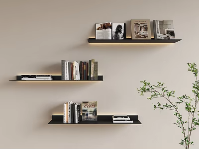 Modern Wall Mounted Shelves With LED Lighting And Decor 3d model