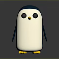 Cartoon Penguin Character with Blue White Body Big Black Eyes Yellow Beak on Gray Background
