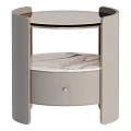Light Luxury Modern Round Dresser With Marble Top And Soft Upholstered Storage Drawer
