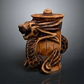 Handcrafted Traditional Wooden Storage Container With Intricate Dragon Design And Lid