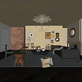 Middle Ancient Living Room Sofa Combination Coffee Table Carpet Leisure Sofa 3d model