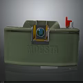 Practical Green Storage Container With Red Button And Blue Accent For Home Organization