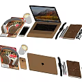 Modern Laptop Workstation with Headphones Phone Notebook Watch and Coffee Cup