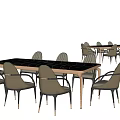 Elegant Modern Dining Table Set With Beige Chairs And Circular Tabletop Patterns 3d model