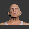 Bald Elderly Man in White Tank Top on Black Water with Gray Background and Reflection