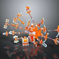 Orange and White Mechanical Weapons With Complex Components Multiple Parts And Explosive Metallic Arrangement 3d model