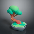 3D Styled Decorative Plant with Green Canopy Orange Trunk and Blue Green White Base