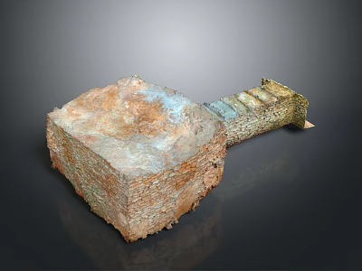 Scenic Ancient Ruins Stone Structure With Weathered Texture Steps And Dark Backdrop 3d model