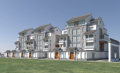 New Chinese Townhouse Landscape Wall 3d model