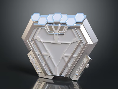 3D Mechanical Component With Silver Metallic Texture And Hexagonal Geometric Framework Design 3d model