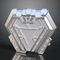 3D Mechanical Component With Silver Metallic Texture And Hexagonal Geometric Framework Design