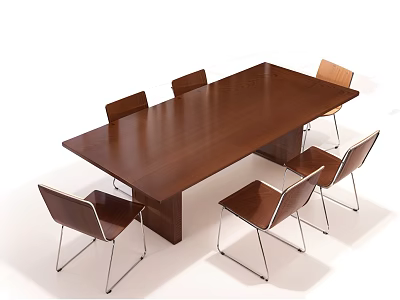 Modern Wooden Dining Table Set With Six Metal Frame Chairs For Dining Room 3d model