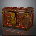 Ornate Red And Gold Treasure Chest With Carved Decorations And Metal Lock