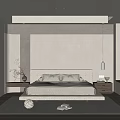 Minimalist Modern Bedroom Interior With Upholstered Bed Plush Pillows Area Rug And Pendant Light