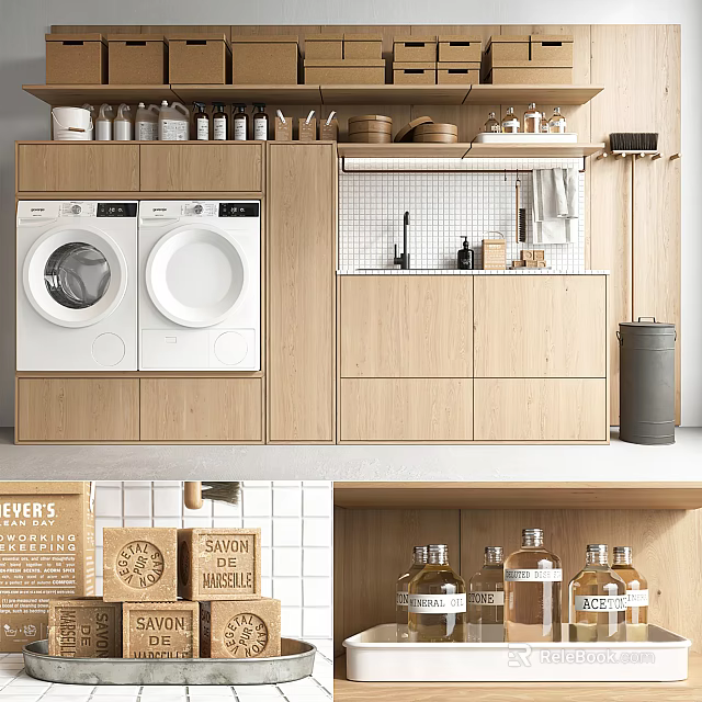 Modern Wooden Bathroom Cabinet Rack With Storage Cabinets And Toiletries Organizer 3d model 