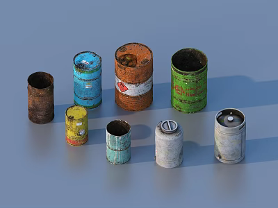 Various Colorful Old Metal Buckets As Practical Household Storage Items 3d model