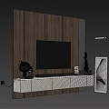 Modern TV Stand Design With Wooden Wall Panel TV And Decorative Storage Cabinets