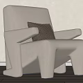 Modern Beige Leisure Chair With Geometric Pattern Pillow Stylish Armrests And Unique Legs