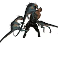 The Man Aggressively Fighting Three Blue Lizard Like Creatures In Battle 3d model
