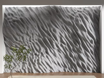 Textured Background Wall With Wave Like Patterns Gray White Tones And Small Potted Plant 3d model