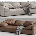Beige and Brown Double Sofa with Multiple Cushions and Grey Throw 3d model