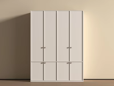 White Wardrobe With Multiple Doors And Drawers Against Light Colored Wall With Wooden Floor 3d model