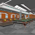 Modern Billiard Room Interior With Multiple Pool Tables And Comfortable Seating Area
