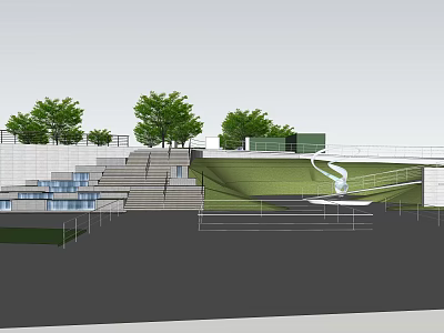 Residential Landscape Design With Modern Terraced Steps Green Lawn And Trees 3d model