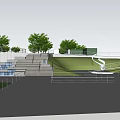 Residential Landscape Design With Modern Terraced Steps Green Lawn And Trees