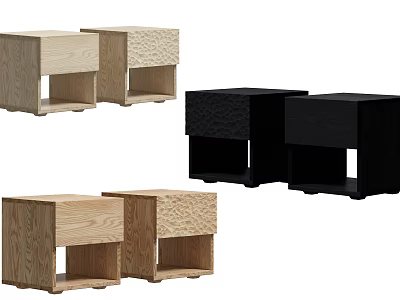Set of Bedside Tables in Modern Wooden Design with Light and Dark Finishes 3d model