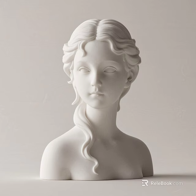 White Female Bust Sculpture With Exquisite Curly Hair And Smooth Carving Details 3d model 