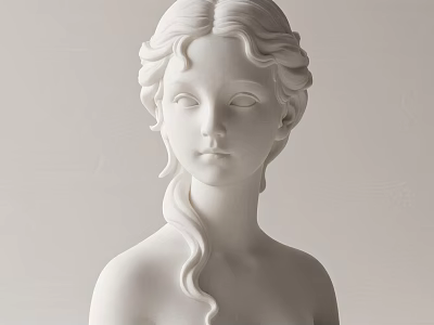 White Female Bust Sculpture With Exquisite Curly Hair And Smooth Carving Details 3d model