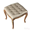 European Style Tufted Upholstered Stools With Wooden Legs And Gold Carvings