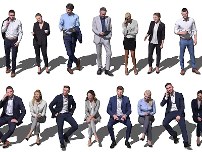 Group of Diverse People in Business Attire Standing and Sitting with Various Poses 3d model