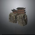 Ancient Chinese Architecture On Cliff Rock With Wooden Structure And Black Tiled Roof
